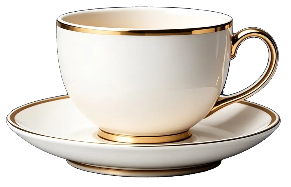A Shahi Tea cup and saucer in white porcelain with a gold rim